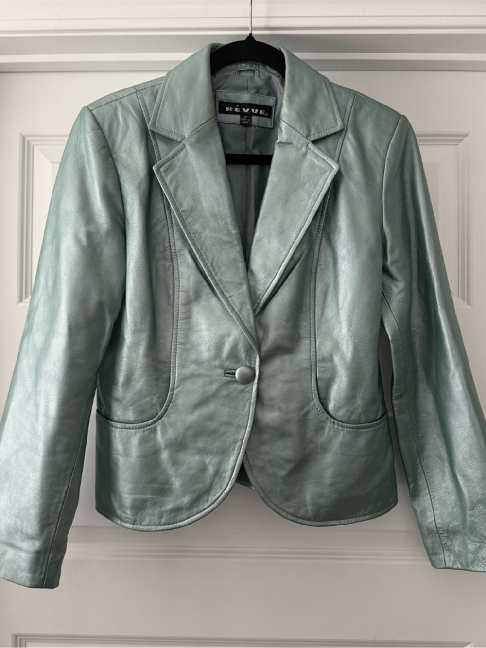 VTG Blue Green Metallic Lambskin Leather Blazer Jacket Sz 6 Fairycore Y2K Indie